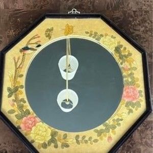 Vintage Chinoiserie Octagon Wood Accent Mirror Asian Orient Grandmillennial